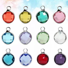 12 Pcs Rhinestone Birthstone Pendants Silver Frame Jewelry Making Findings