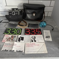 Vintage Polaroid 335 Automatic Land Camera Leather Case, Flash, Manuals Extras