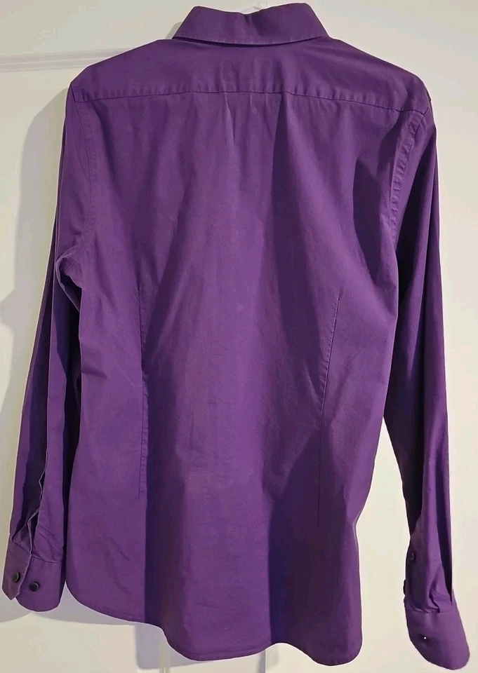Express Men's Extra Slim Dark Purple Solid Button Down Shirt Size Large - Image 2 of 3