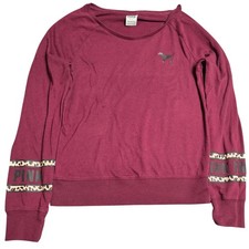 PINK Victoria's Secret Sweatshirt Womens Size S Burgundy Leopard Print Trim Logo