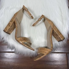 NEW Sam Edelman Women's Size 6.5 M Cork Print Yaro Ankle Strap Heeled Sandals