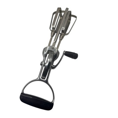 Vintage Ekco Hand Crank Egg Beater Stainless Manual Mixer Black Handle works