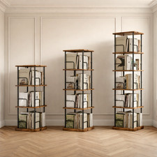 Multilayer 360° Rotating Display Book Shelf Storage Solution Wood Pattern