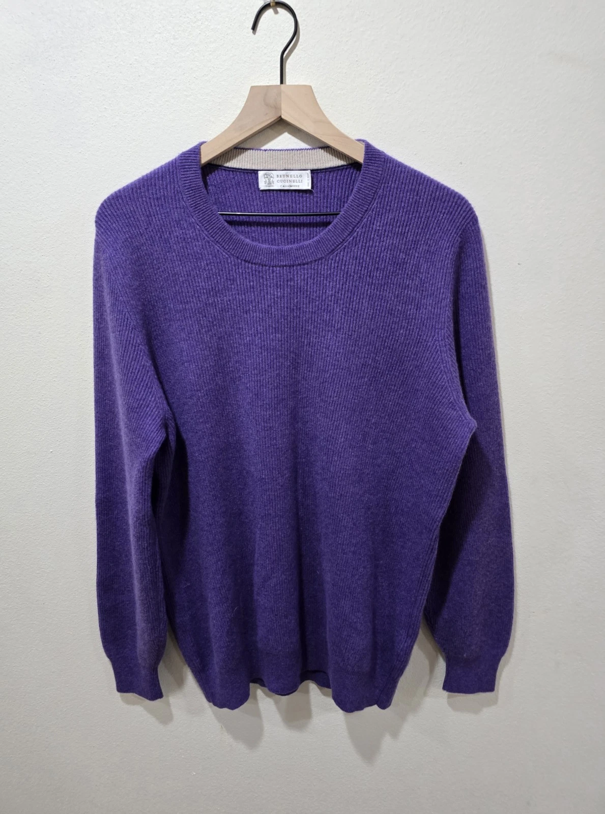 Brunello Cucinelli — Brunello Cucinelli 100% Cashmere Ribbed Purple Sweater EU 54 US XL