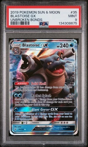 2019 Pokemon Sun and Moon Unbroken Bonds Blastoise Gx #35 PSA 9