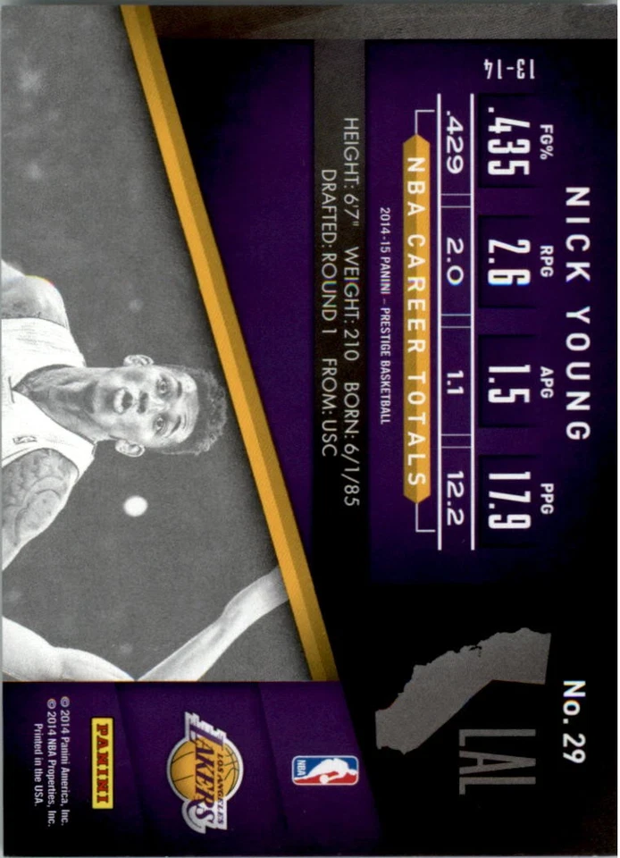 2014-15 Prestige Premium Bonus Shots Blue #29 Nick Young /99 - BSK - Image 2 of 2