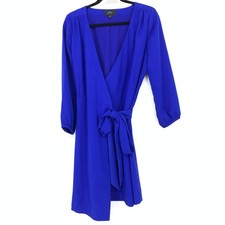 J. Crew Wrap Dress Womens Size 4 3/4 Sleeve Tie Waist Blue