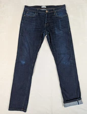 Unbranded UB422 Jeans Mens 34 (33x30) Dark Indigo Stretch Selvedge Denim Tight