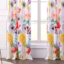 Multi Colored Floral Rod Pocket Sheer Curtain - 42 In. W X 63 In. L