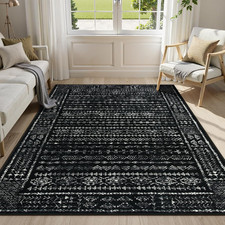 Boho Black and White 5X7 Area Rugs for Living Room, Large Washable Rug for Bedro