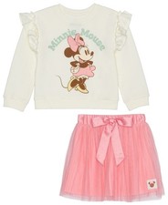 Disney Junior Minnie Mouse Long Sleeve 2-Piece Ivory Pink Skirt Set Toddler 4