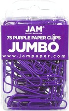 Jumbo Paper Clips 2 Inch Large Purple Vinyl Coated Steel Wire 75 Per Pack JAM