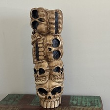 Hand Carved Wooden Skull Totem Statue Sculpture Handmade Decorative Art Piece