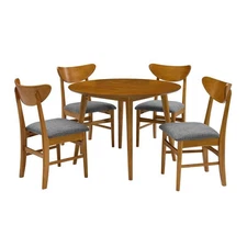 Crosley Furniture Landon 5 Piece Wood Round Dining Set in Acorn Brown