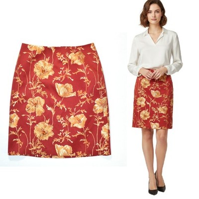 DAVID MEISTER Floral Jacquard Pencil Skirt Beaded Crimson Red Gold Dressy Sie 6