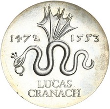 GDR commemorative coin 20 Mark 1972 A Lucas Cranach silver uncirculated, BU. hunter 1538