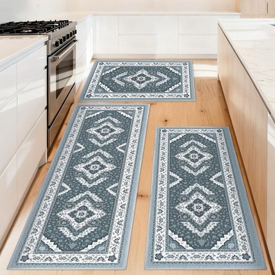 ArtyCozy 3-Piece Boho Washable Kitchen Runner Rug Sets, Soft Faux Wool Carpet...