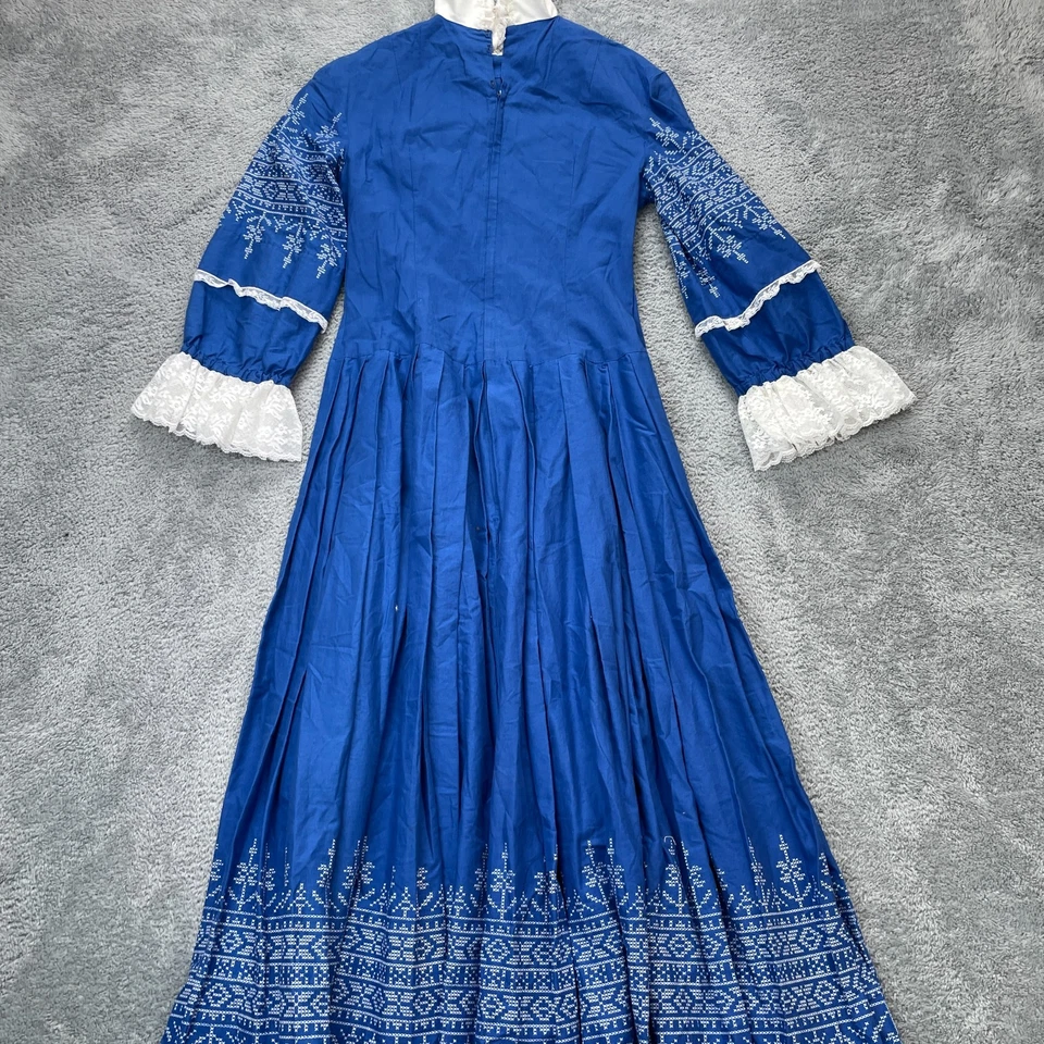 Vestido vintage pradera para mujer azul maxi folclórico encaje ribete victoriano casa de campo núcleo años 70 Foto 2 de 4