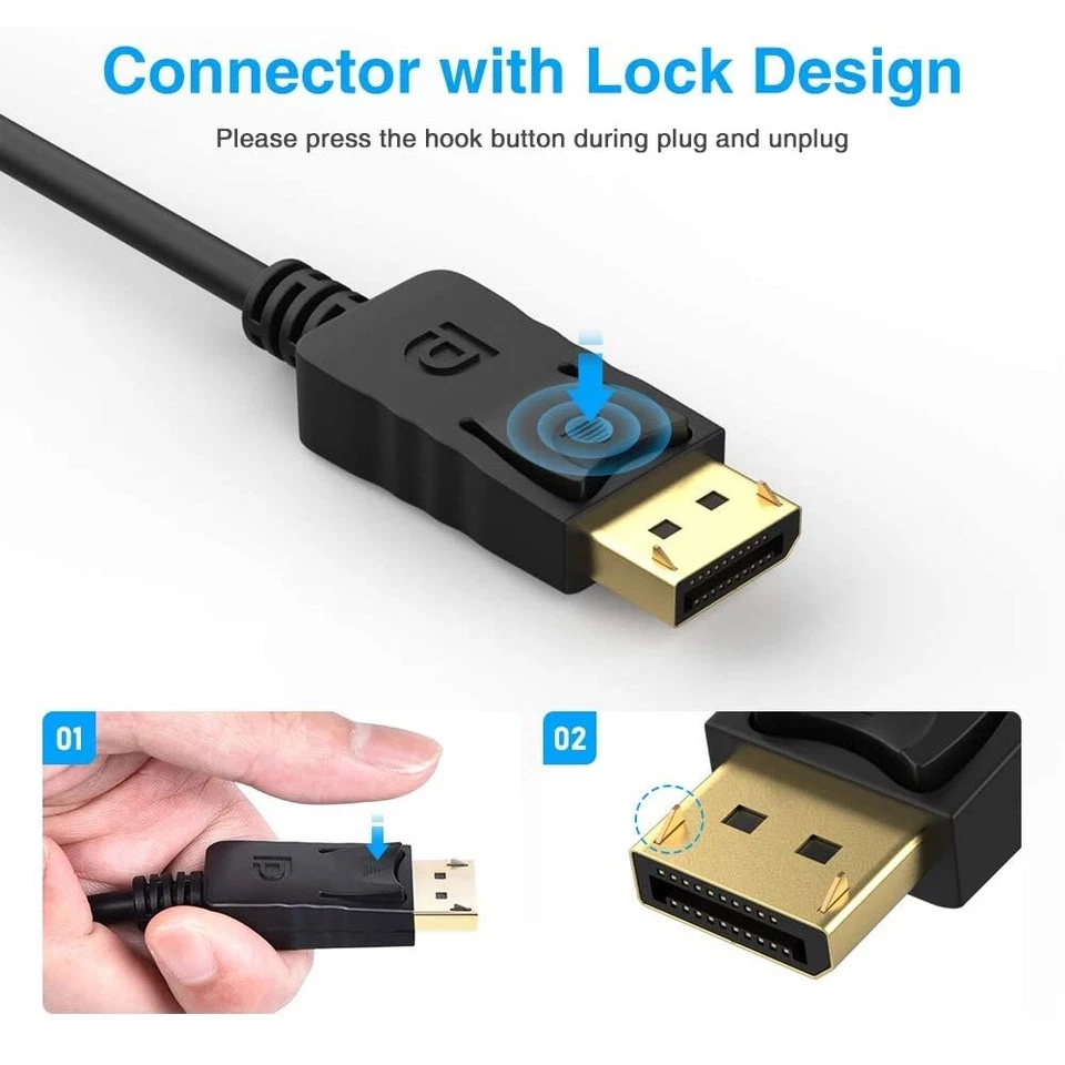 4K DisplayPort to HDMI Cable (DP) Male to Female  Adapter Audio Video Converter - Image 4 of 4