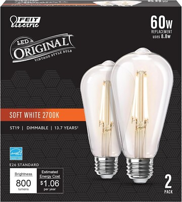 Dimmable Vintage Edison LED Light Bulbs 2700K Soft White 2 Pack ST19