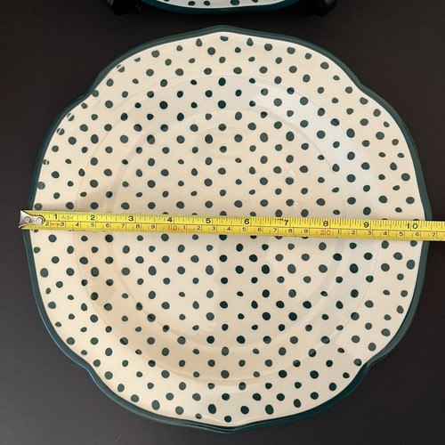SET OF 2 The Pioneer Woman GREEN RETRO DOTS 10.5 Inches Stoneware Dinner Plates - Picture 2 of 3