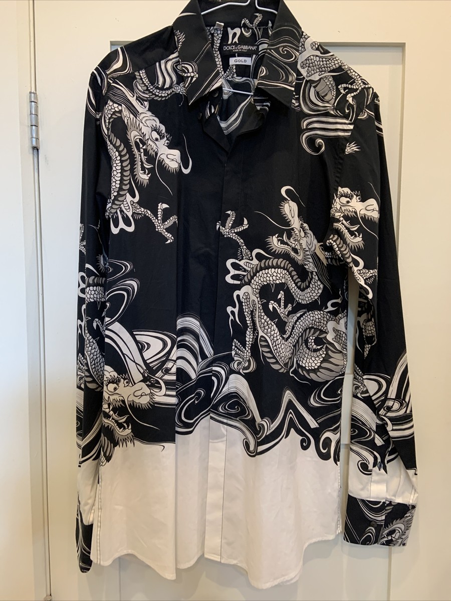 DOLCE & GABBANA SOHO BOHO BLACK WHITE DRAGONS SHIRT SZ 16 41 | eBay 