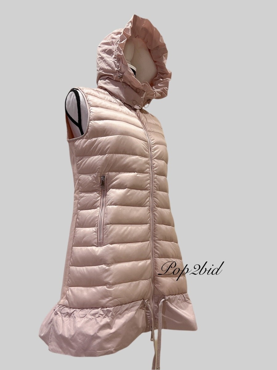 NWT Authentic MONCLER Women Pink Front Panel Down Vest with Ruffle  