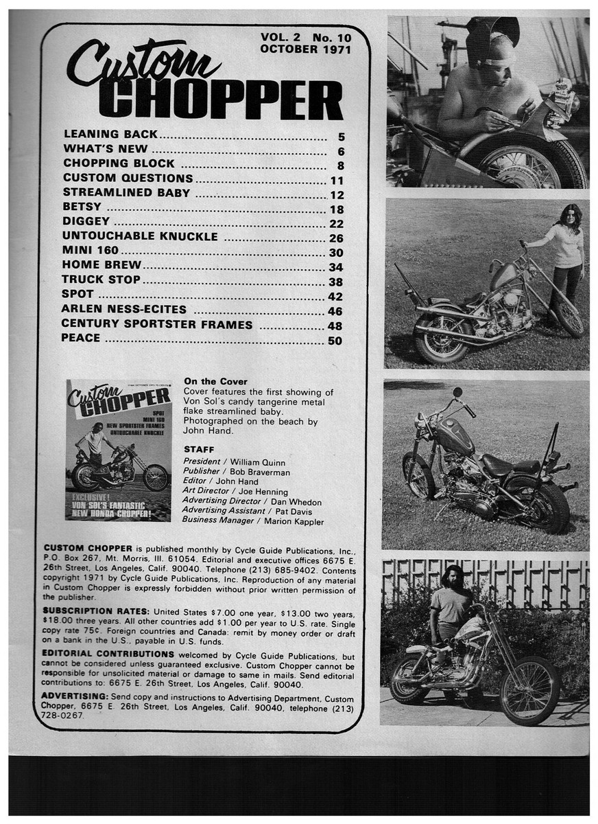CUSTOM CHOPPER OCTOBER 1971 70's STYLE BAY AREA CUSTOM BIG BIKE