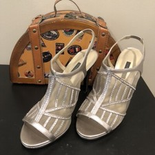 Caparros Silver/Meshed Open toe Heel with Rhinestone accent Sz 10 W E0587