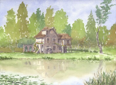 Queen s Hamlet, Versailles - Original Aquarell Gemälde