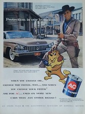 1958 vintage AC oil filter print ad. Protecti...