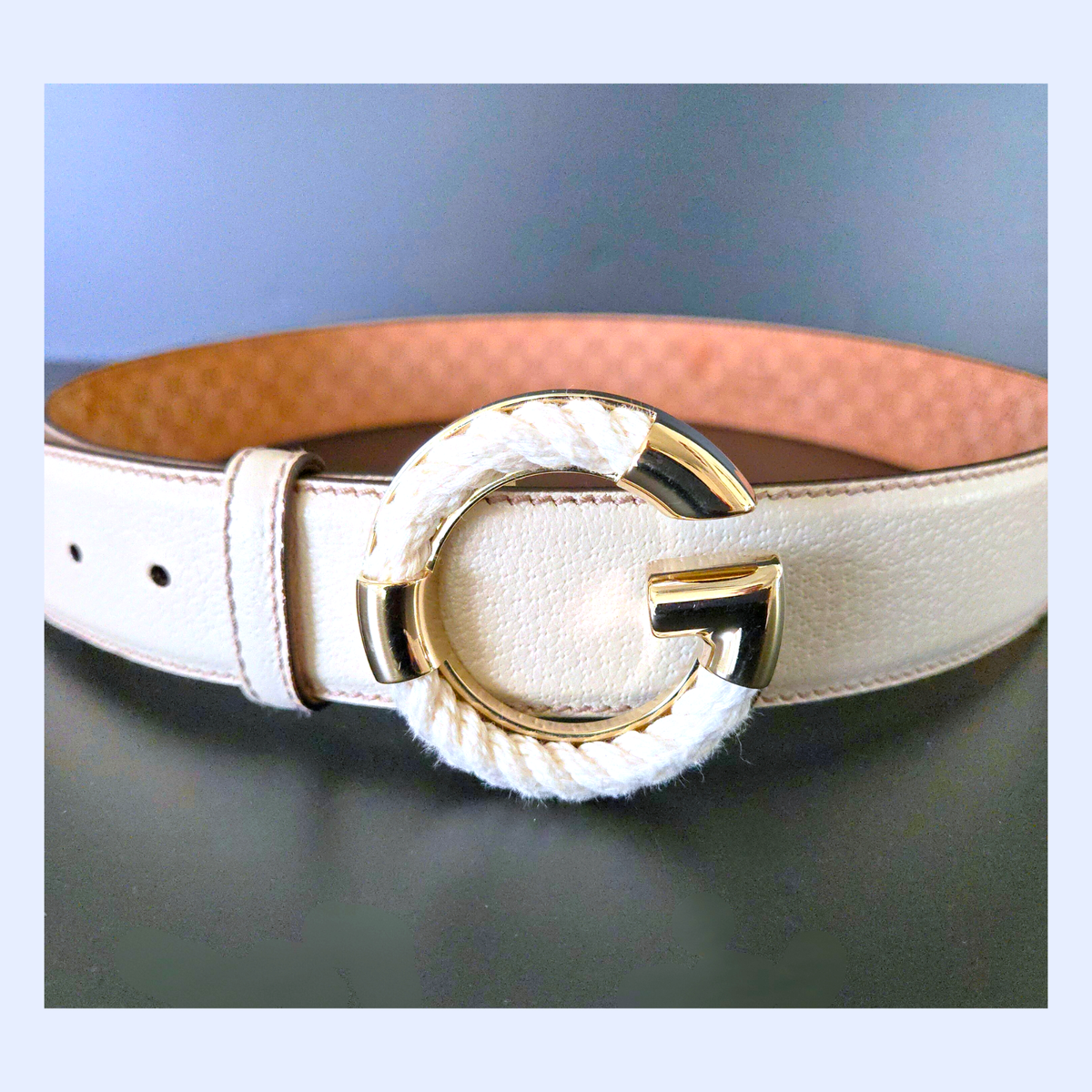 Authentic GUCCI Belt Rope Buckle Silver Sporty #170865 White Authentic GUCCI Belt Rope Buckle Silver Sporty #170865 White