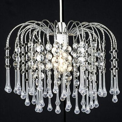 Neu Chrom Lichtmodus Foyer Pendelleuchte Schirm Acryl Kristall Kronleuchter klar