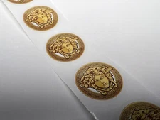 Set of 5 Versace 1.5" Gold Medusa Head Black Round Sticker Stamp Logo Gift Wrap