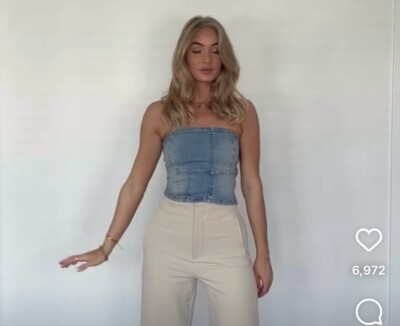 ZARA NEW WOMAN SS23 MID-BLUE ZW DENIM BUSTIER REF:2553/056 Med
