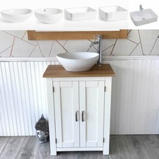 Cloakroom Small Slimline White Bathroom Vanity Cabinet | Ceramic Basin Choice