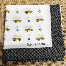 MAN'S HANKY VTG GRAY HOUNDSTOOTH CLASSIC SUPPER CARS COTTON POCKET SQUARE 19"