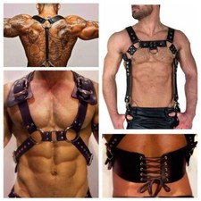 Mens Adjustable Muscle Buckles Body Chest Harness Faux Leather Costume Club Wear
