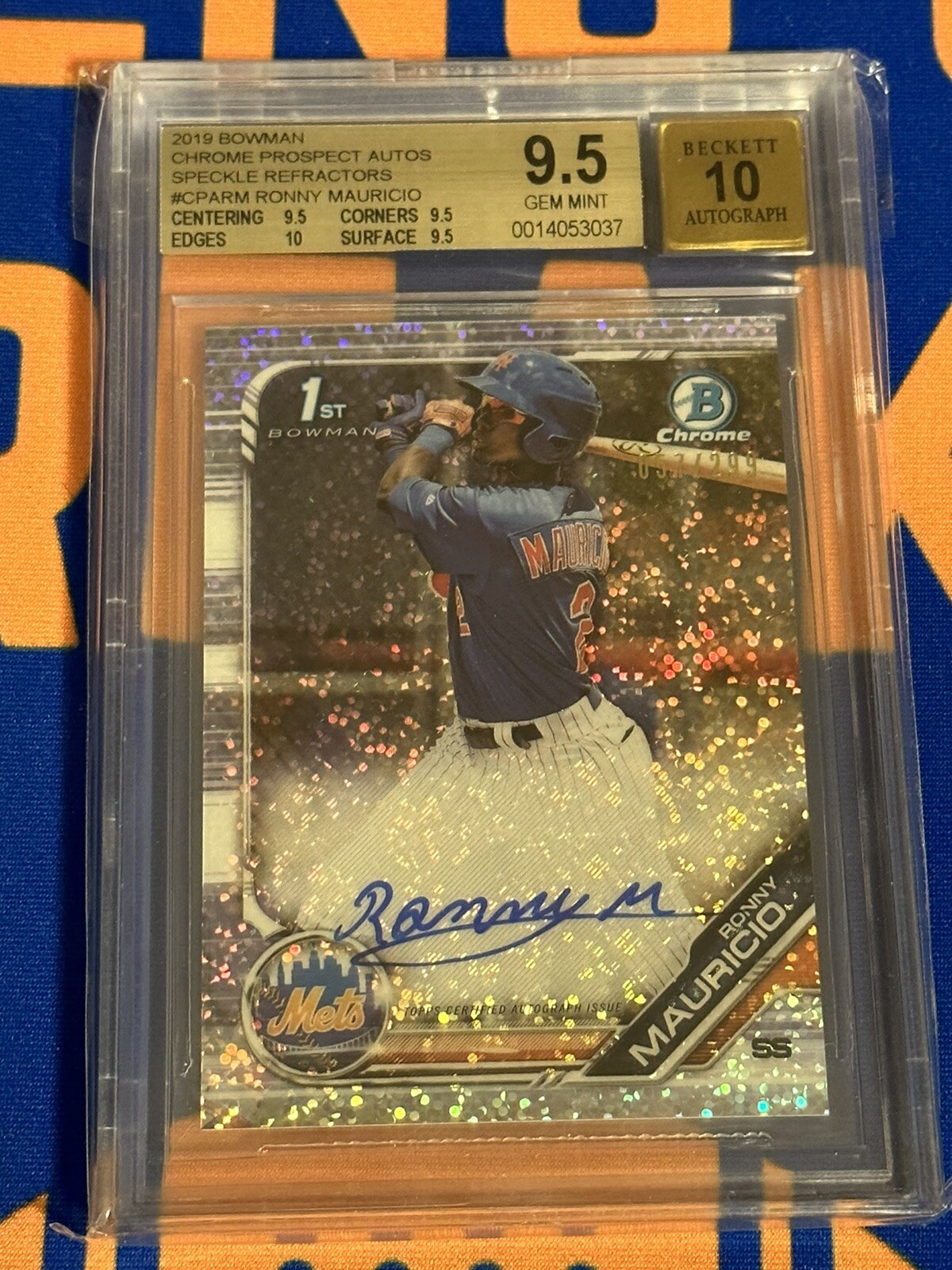2019 Bowman Chrome RONNY MAURICIO SPECKLE REFRACTOR AUTO /299 BGS 9.5 1st RC GEM