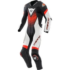 Tuta In Pelle Moto 56 - Dainese Laguna Seca 6 - Nero-Bianco-Fluorescente