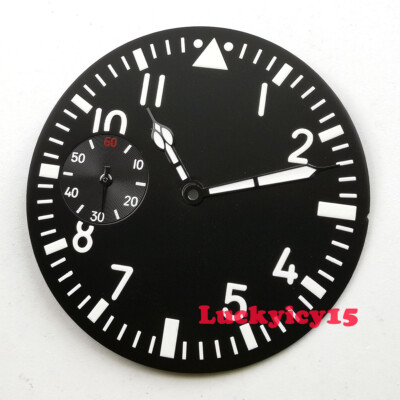 38.9mm black watch dial luminous fit for ETA 6497 movement Dial+hands D165