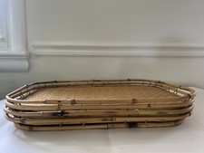 Lot Of 4 Vintage Bamboo Woven Lap Trays Tiki Bar Boho 19" x 13" Rattan Wicker