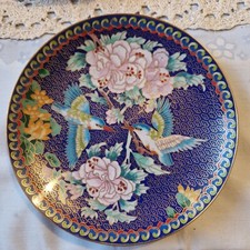 Teller.Cloisonne Emaille Vogel +florale motive.China um 1991.