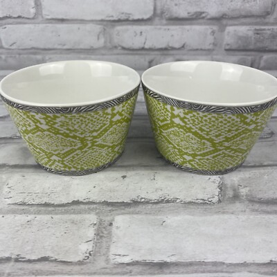 222 Fifth Python Lime Appetizer Snack Bowl Green White Black Lot of 2