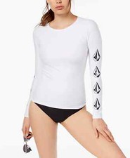 NWT Volcom White Simply Solid Long Sleeve Logo Swim Rash Guard Small yse2423