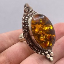 Antique Tibetan Butterscotch Baltic Amber Stunning Brass Unique Adjustable Ring