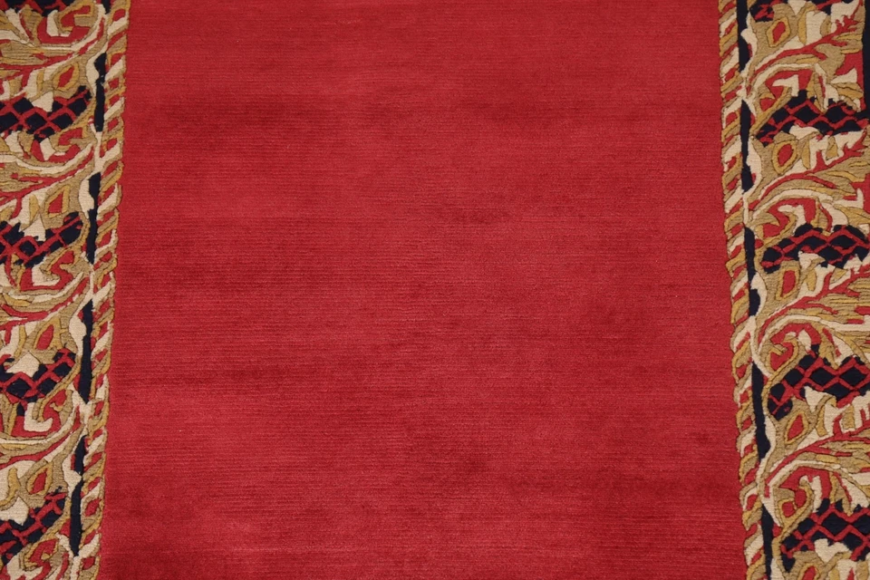 RED Bordered Nepal Tibetan Oriental Area Rug Hand-knotted Kitchen Carpet 4'x5' - Image 4 of 4