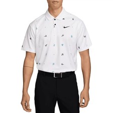 Nike Tour Dri-Fit Icon All Over Print Golf Polo White Men's Size L FQ0426-100