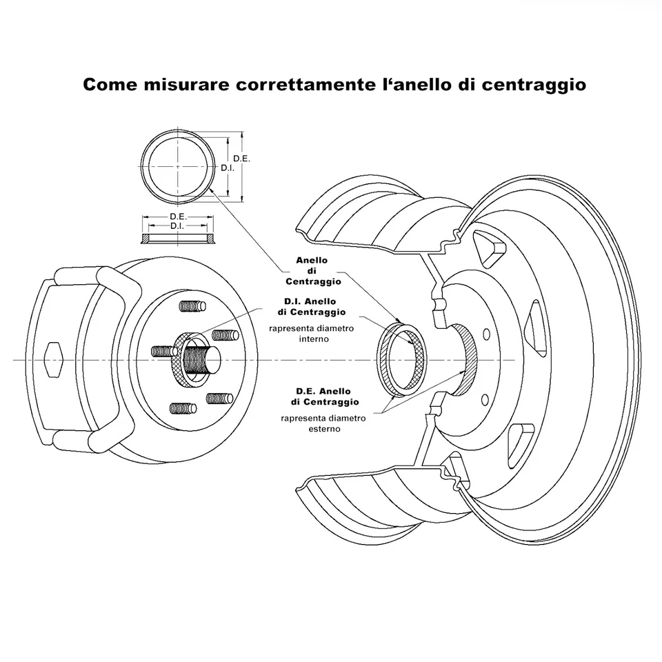 Kit 4 Anelli di Centraggio Tutte Le Misure Cerchi - Mozzo (scegli la tua misura) - Immagine 3 di 4