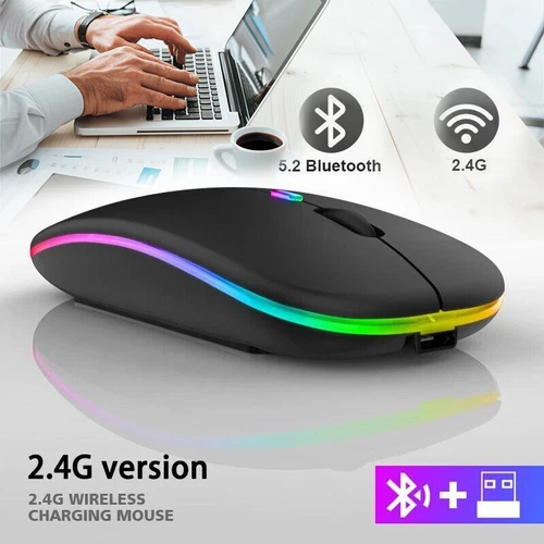 RGB Maus Kabellos USB Wireless Mouse Computer Notebook Laptop Funkmaus Aufladbar